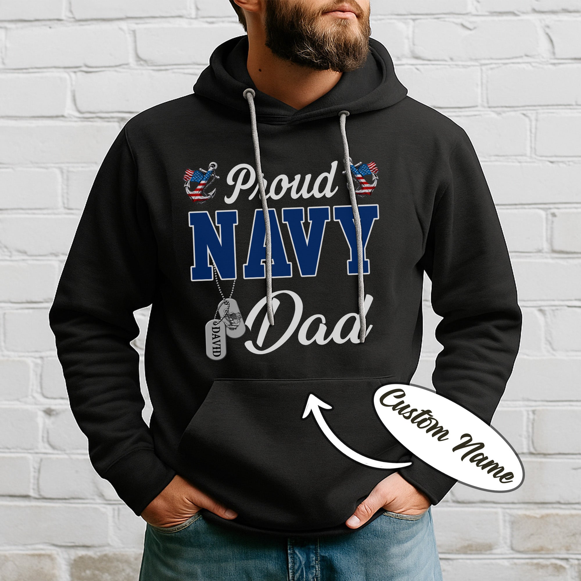 Proud Navy Dad Dad Boot Camp Military Patriotic U.S. Navy Veteran  Personalized Hoodie