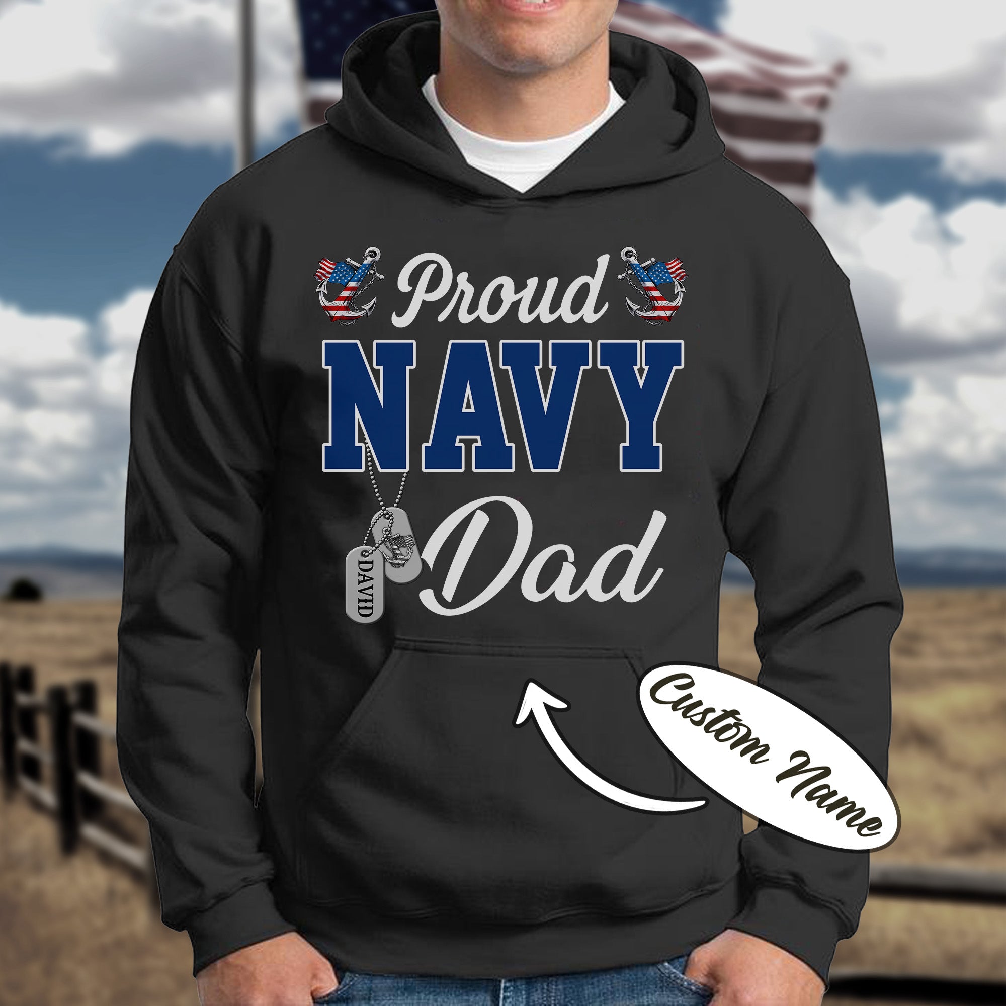 Proud Navy Dad Dad Boot Camp Military Patriotic U.S. Navy Veteran  Personalized Hoodie