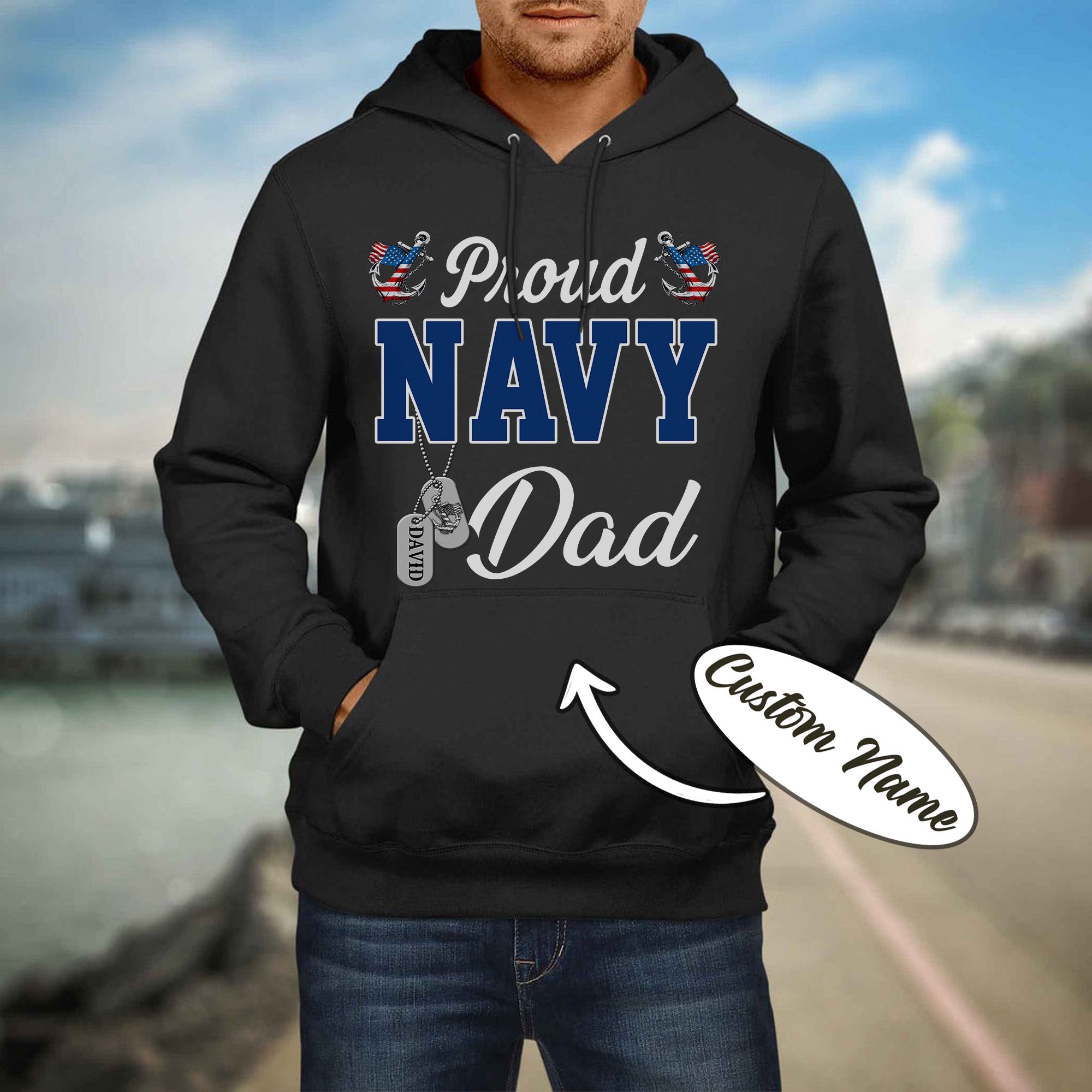Proud Navy Dad Dad Boot Camp Military Patriotic U.S. Navy Veteran  Personalized Hoodie