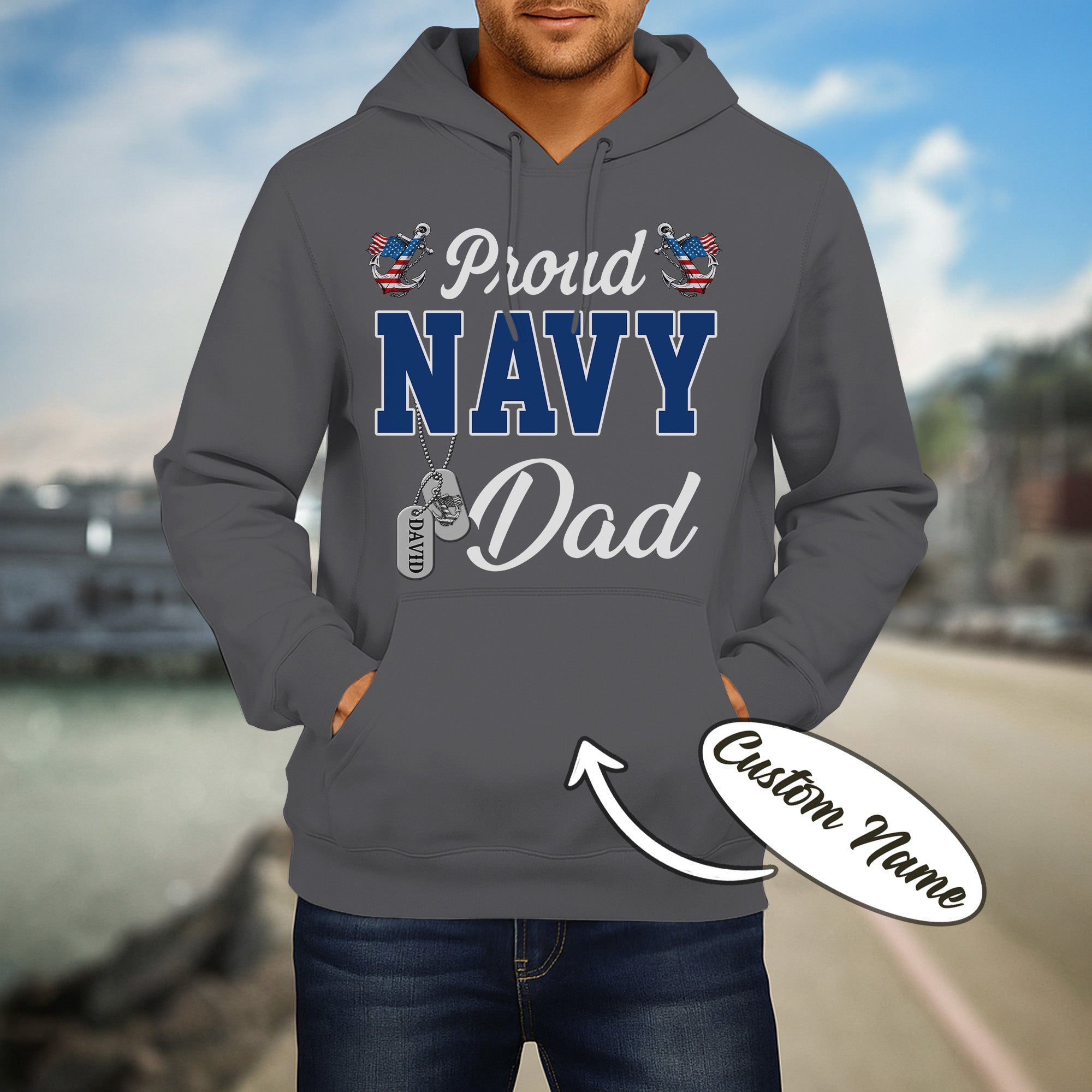 Proud Navy Dad Dad Boot Camp Military Patriotic U.S. Navy Veteran  Personalized Hoodie