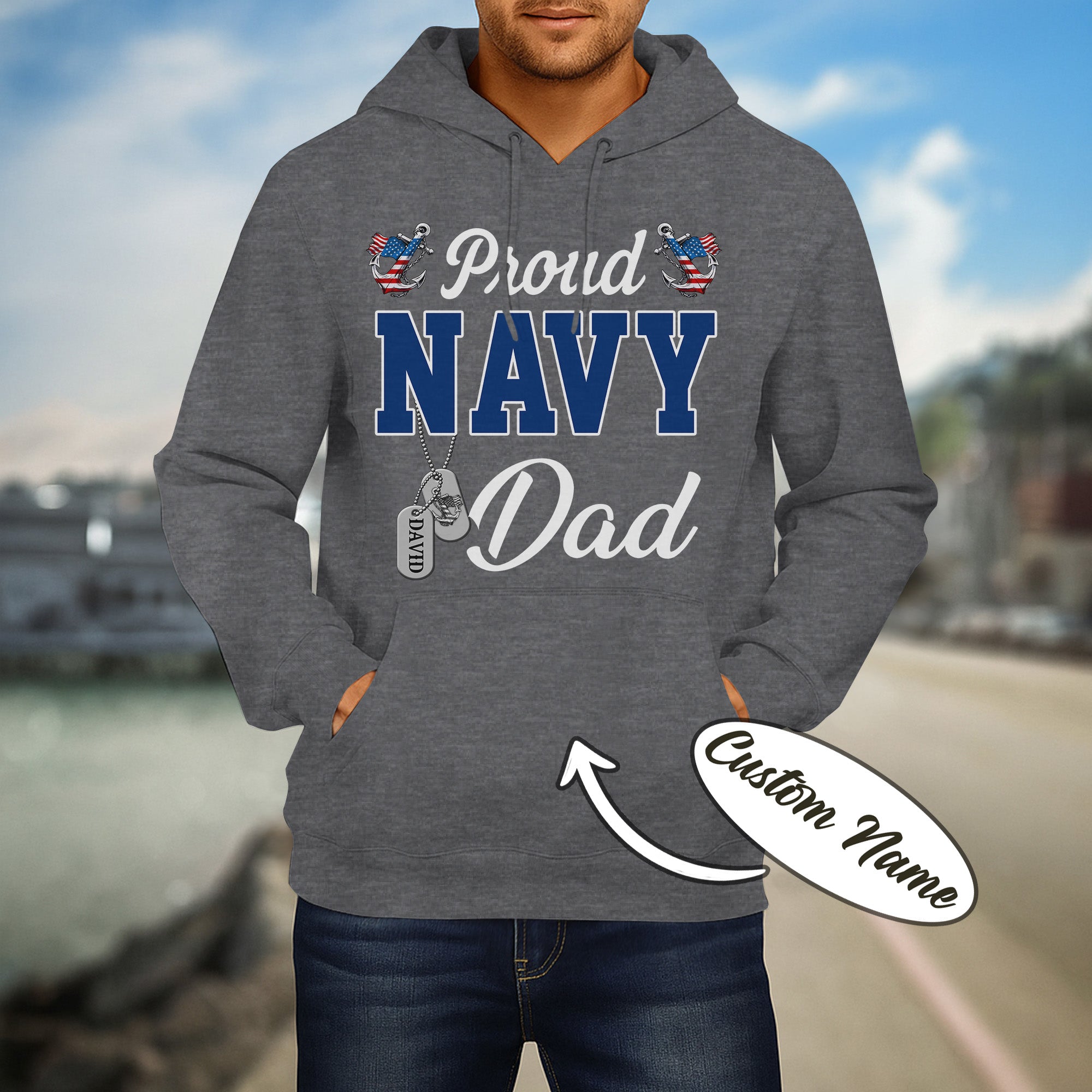 Proud Navy Dad Dad Boot Camp Military Patriotic U.S. Navy Veteran  Personalized Hoodie