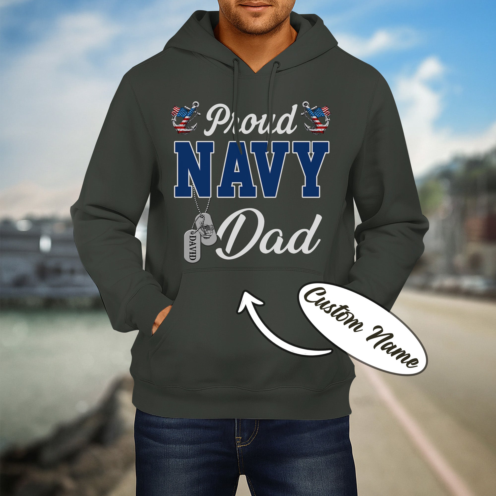 Proud Navy Dad Dad Boot Camp Military Patriotic U.S. Navy Veteran  Personalized Hoodie