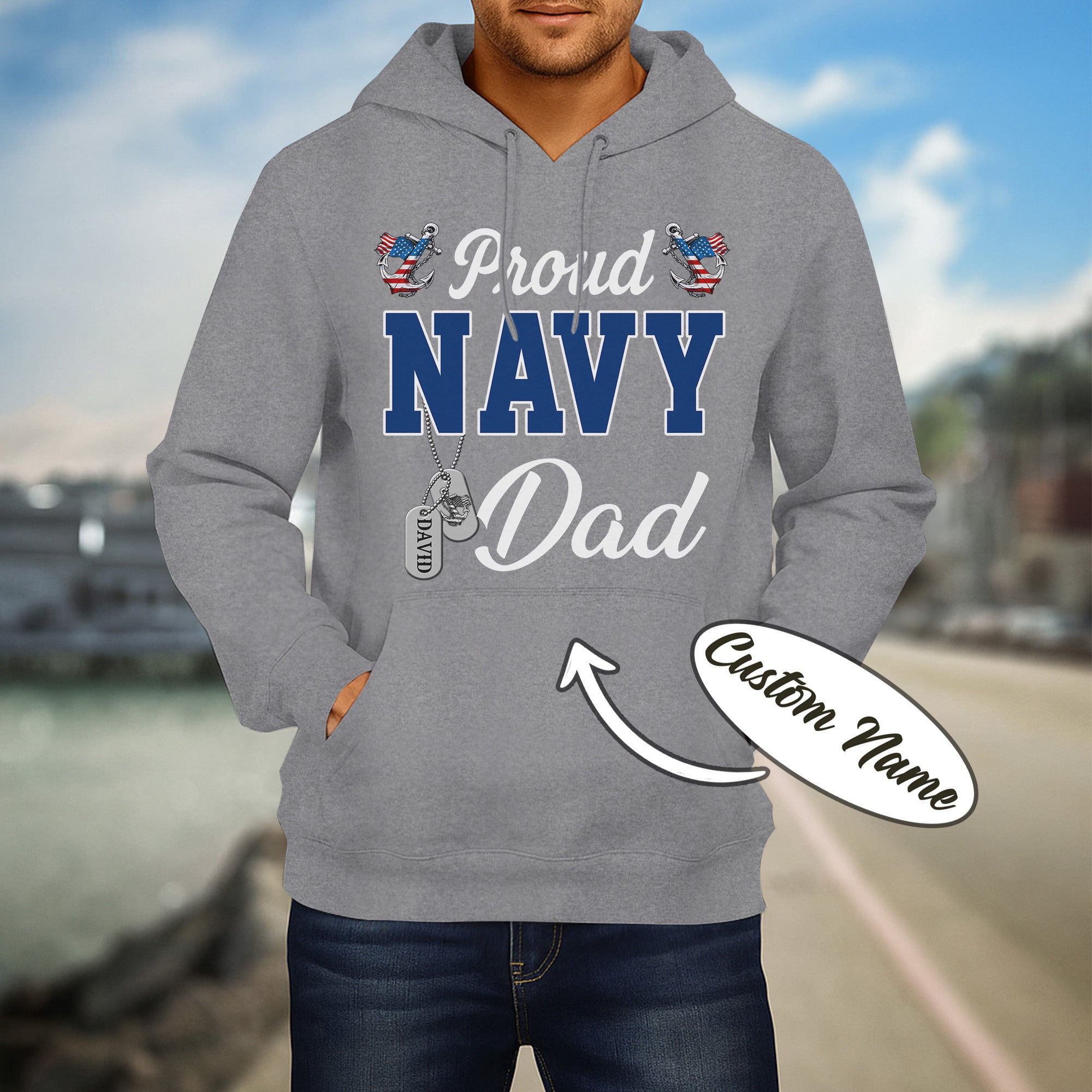 Proud Navy Dad Dad Boot Camp Military Patriotic U.S. Navy Veteran  Personalized Hoodie