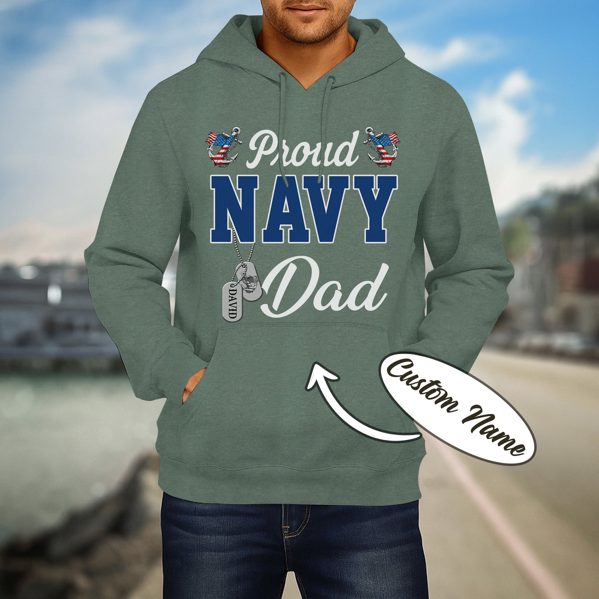 Proud Navy Dad Dad Boot Camp Military Patriotic U.S. Navy Veteran  Personalized Hoodie