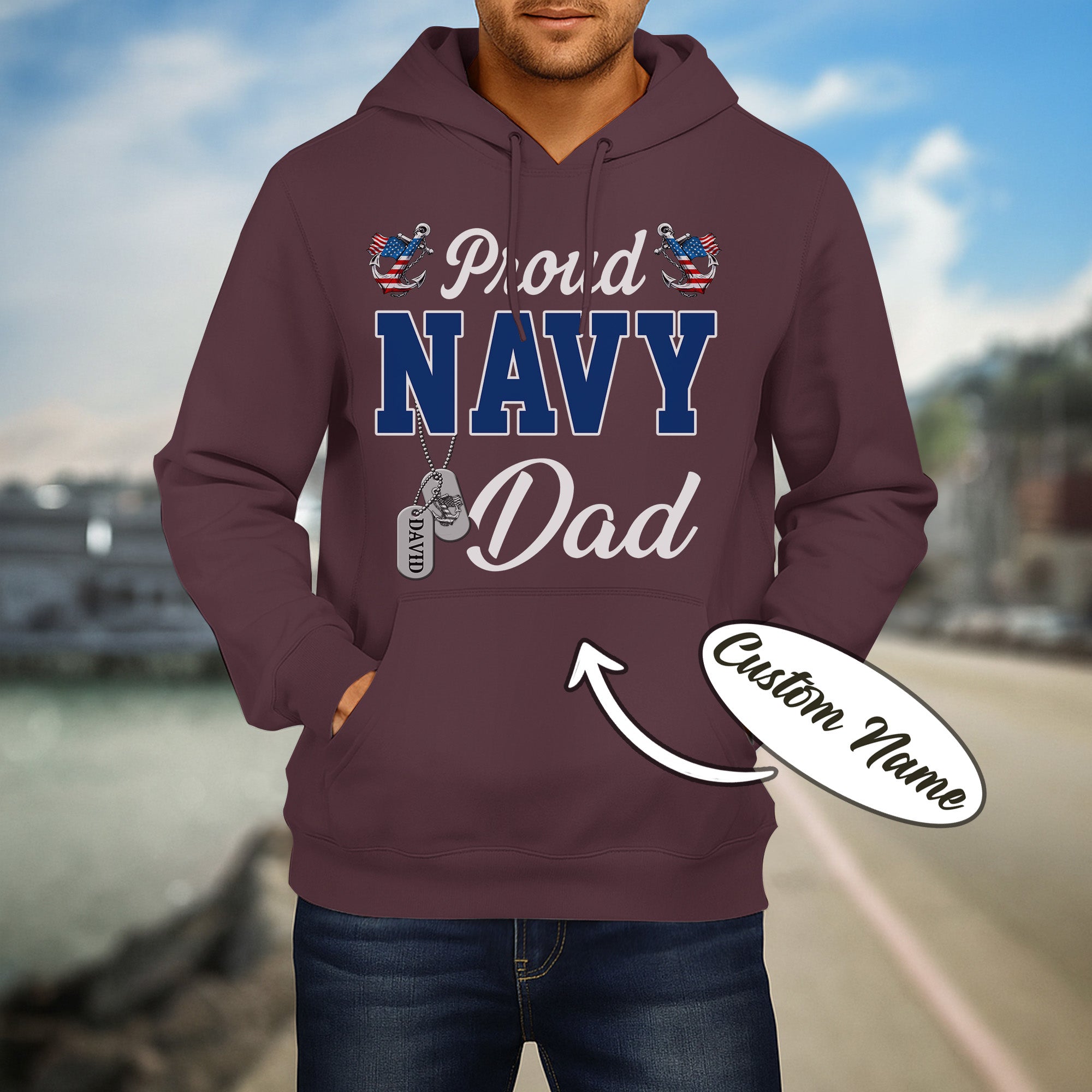 Proud Navy Dad Dad Boot Camp Military Patriotic U.S. Navy Veteran  Personalized Hoodie