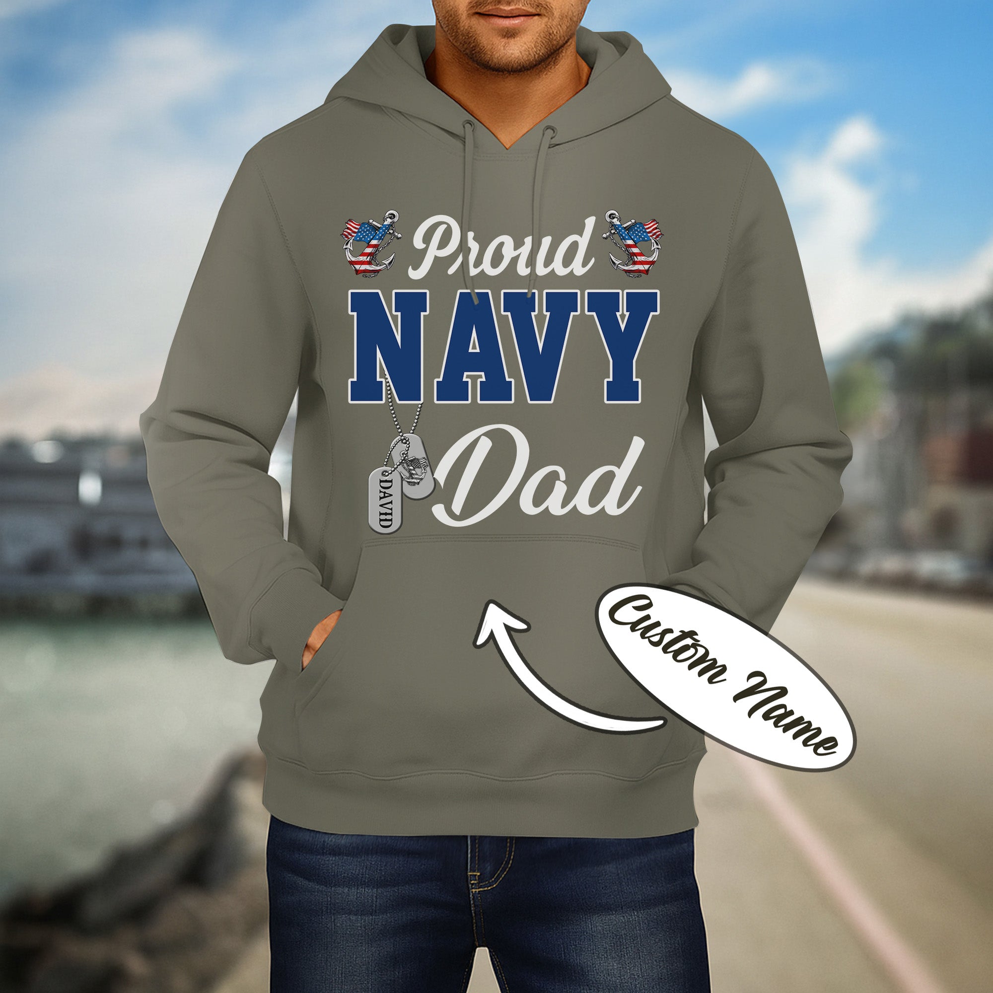 Proud Navy Dad Dad Boot Camp Military Patriotic U.S. Navy Veteran  Personalized Hoodie