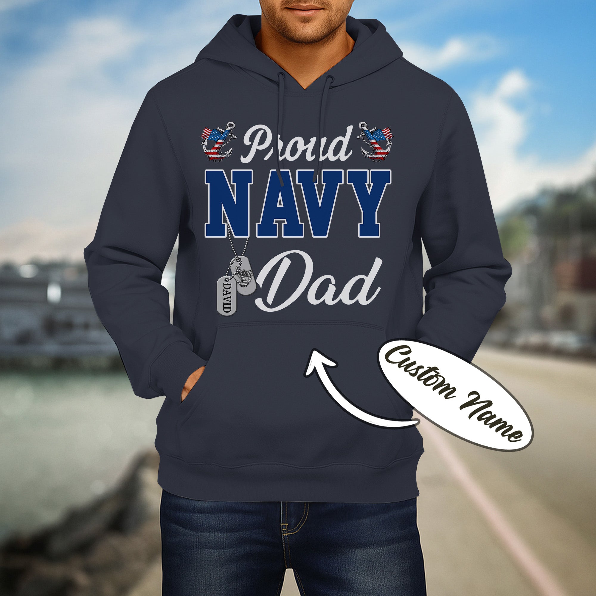Proud Navy Dad Dad Boot Camp Military Patriotic U.S. Navy Veteran  Personalized Hoodie