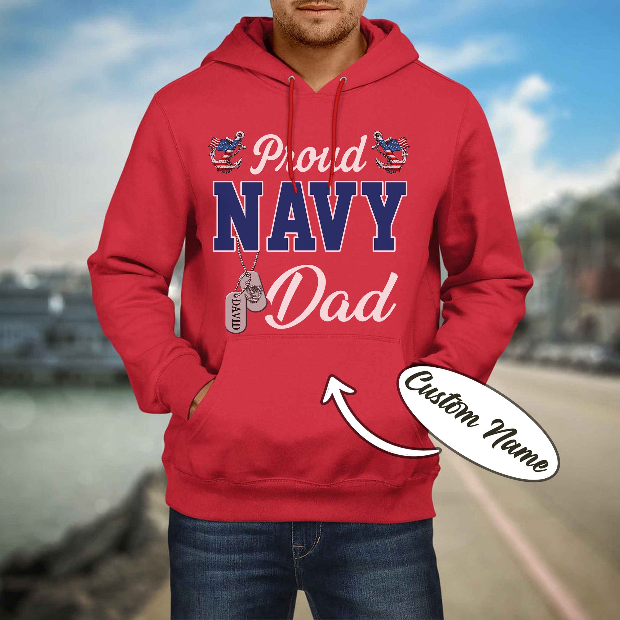 Proud Navy Dad Dad Boot Camp Military Patriotic U.S. Navy Veteran  Personalized Hoodie