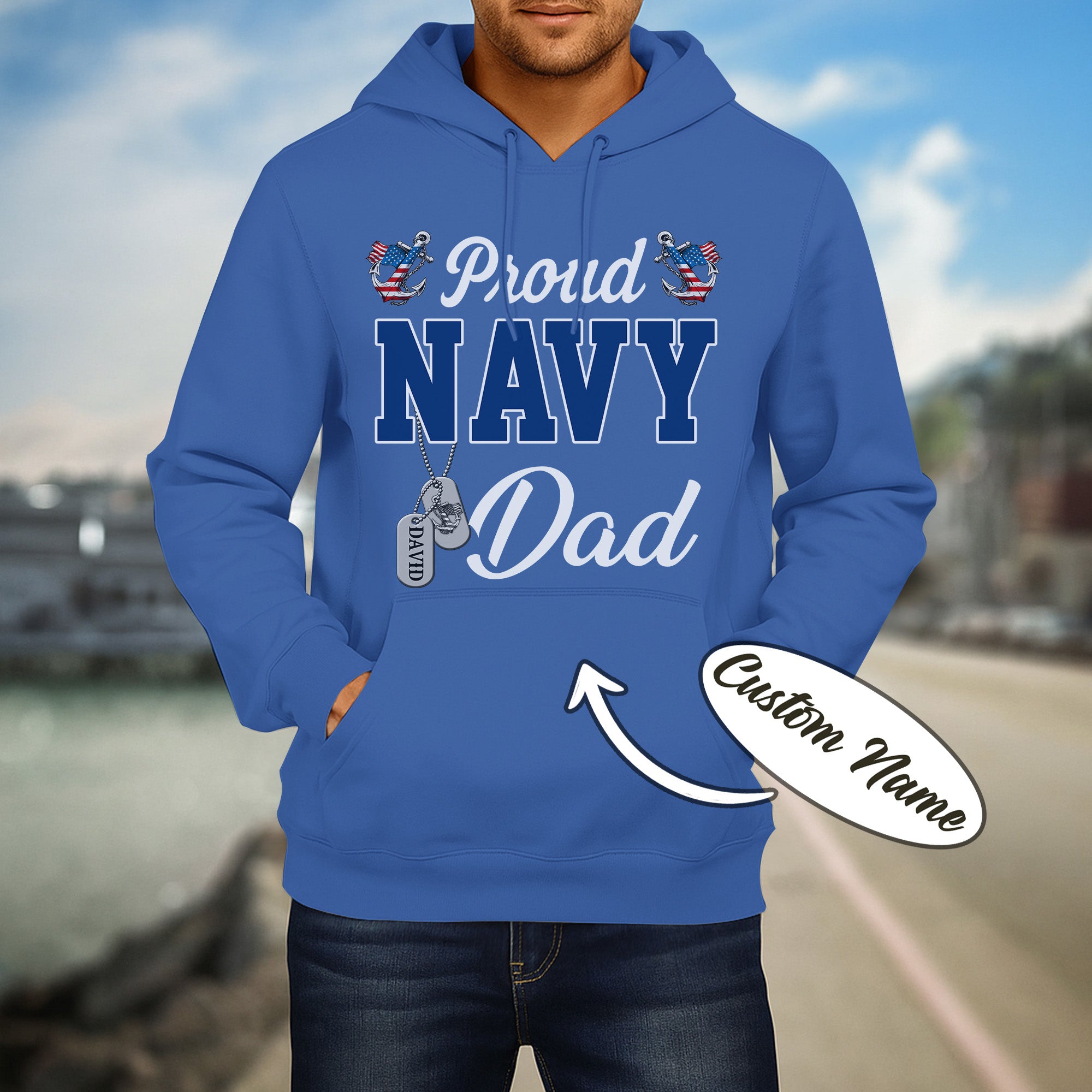 Proud Navy Dad Dad Boot Camp Military Patriotic U.S. Navy Veteran  Personalized Hoodie