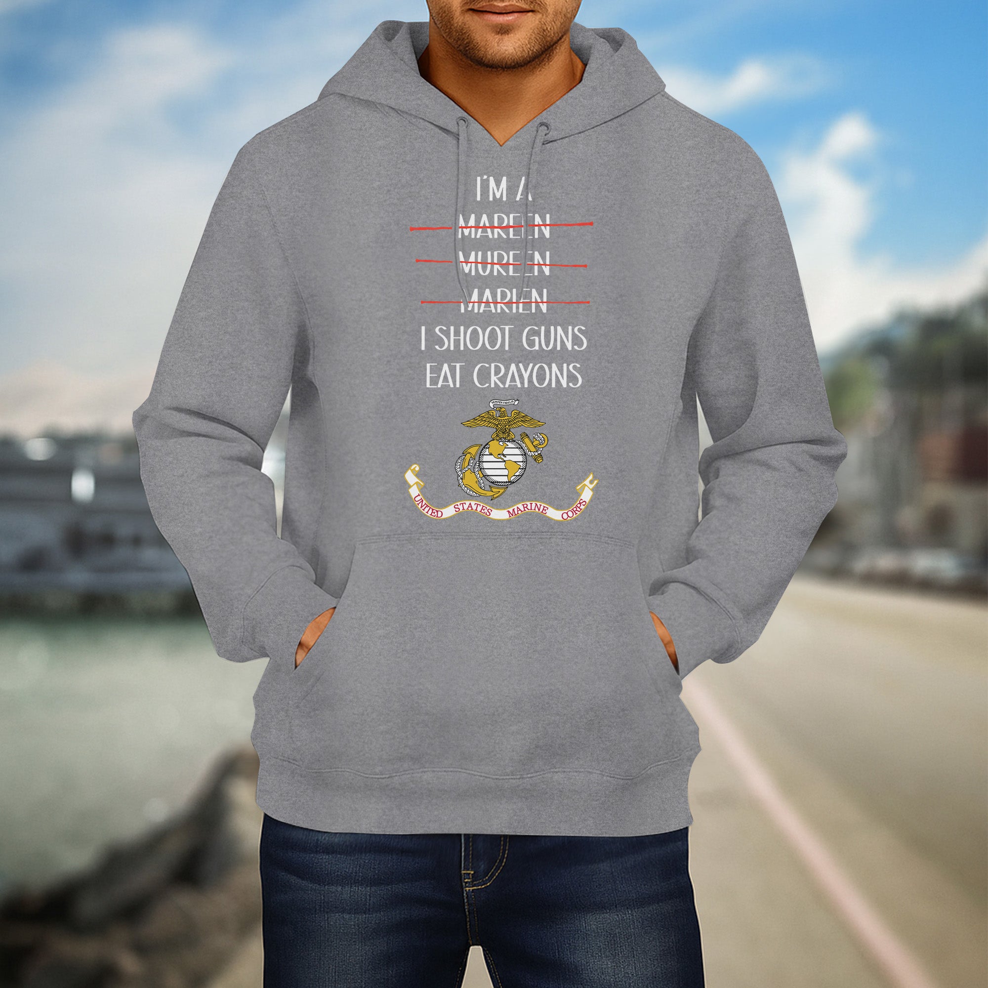 I'm a Marine I Shoot Guns Eat Crayons Funny USMC Military Veteran Patriotic Shirt Hoodie