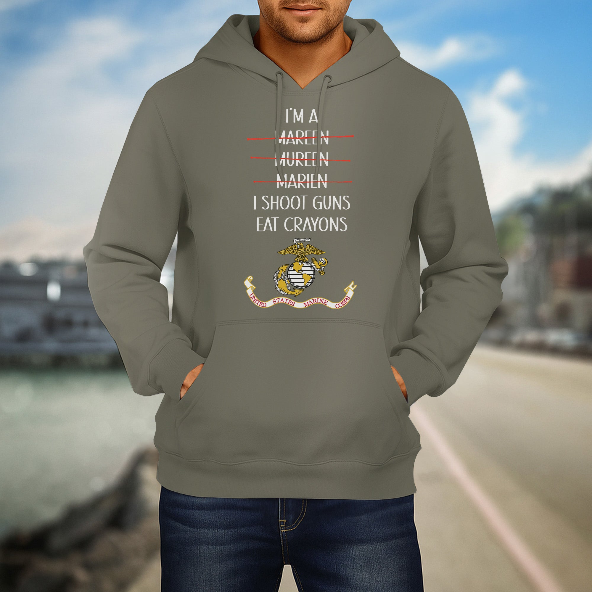 I'm a Marine I Shoot Guns Eat Crayons Funny USMC Military Veteran Patriotic Shirt Hoodie