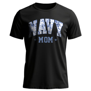Navy Mom Blue Vintage Floral Pattern US T-Shirt