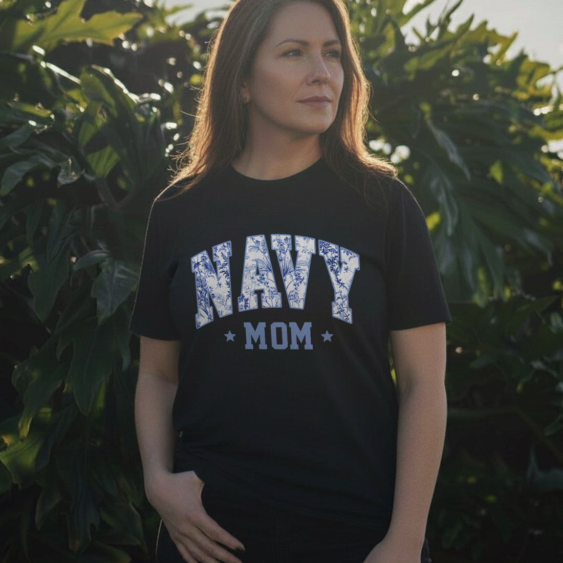 Navy Mom Blue Vintage Floral Pattern US T-Shirt