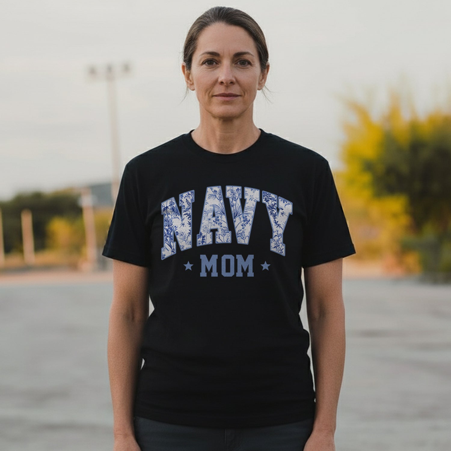 Navy Mom Blue Vintage Floral Pattern US T-Shirt