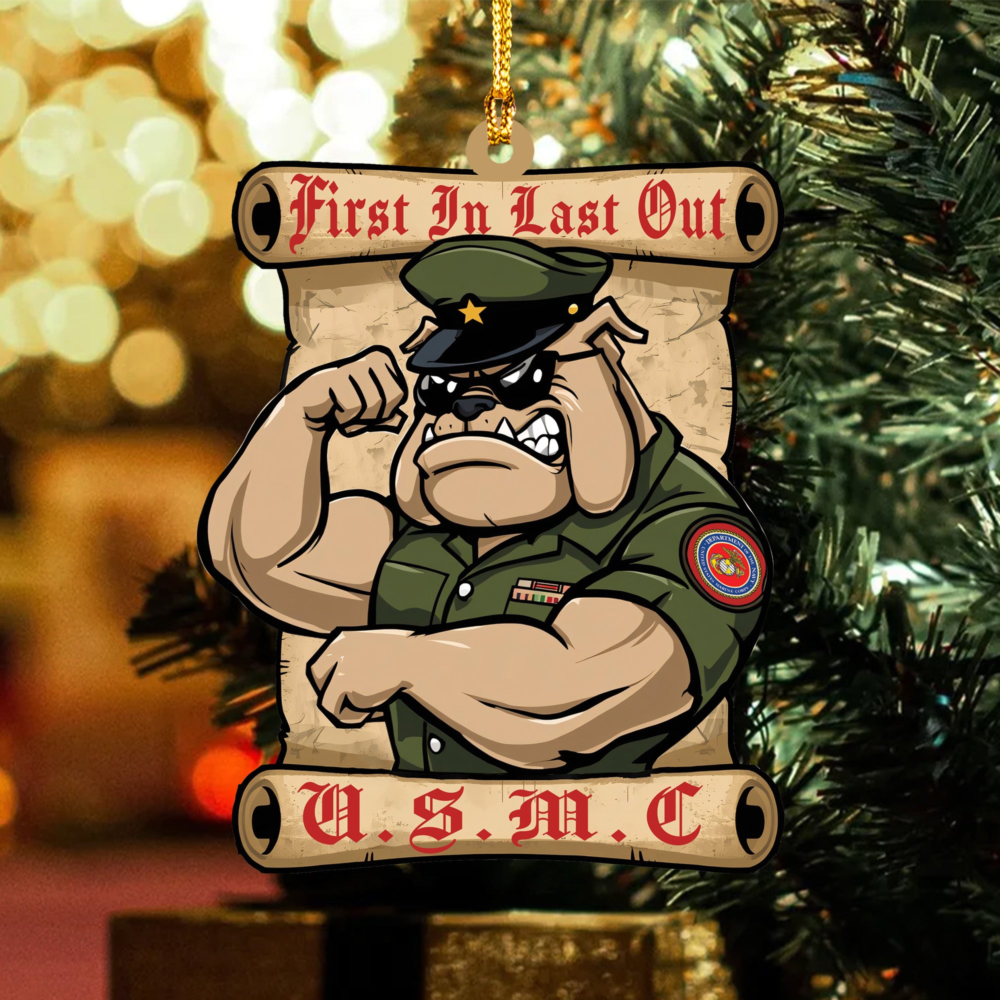 USMC Bulldog Veteran Acrylic Ornament