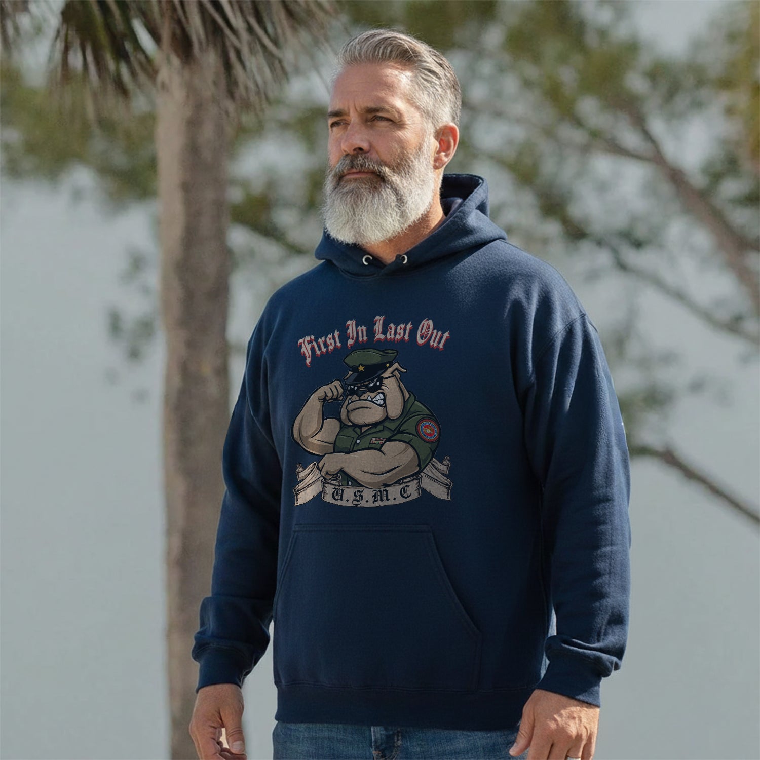 First In Last Out USMC Bulldog United Hoodie