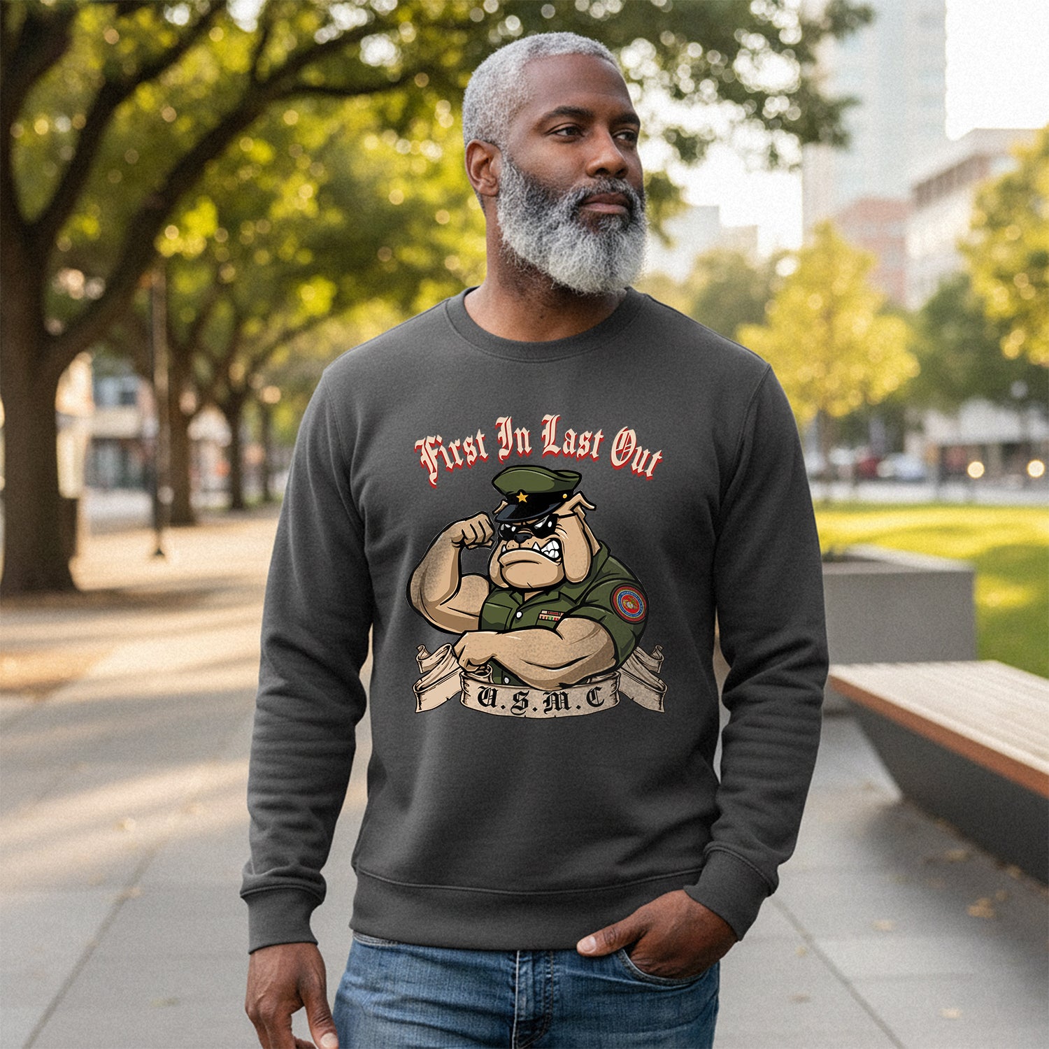 First In Last Out USMC Bulldog United Sweatshirt