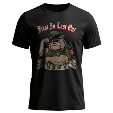 First In Last Out USMC Bulldog United T-Shirt