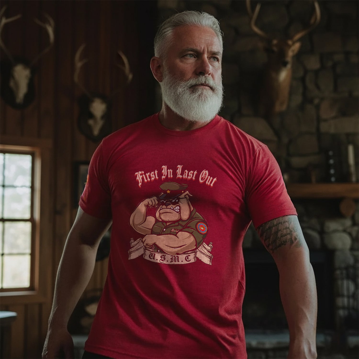 First In Last Out USMC Bulldog United T-Shirt
