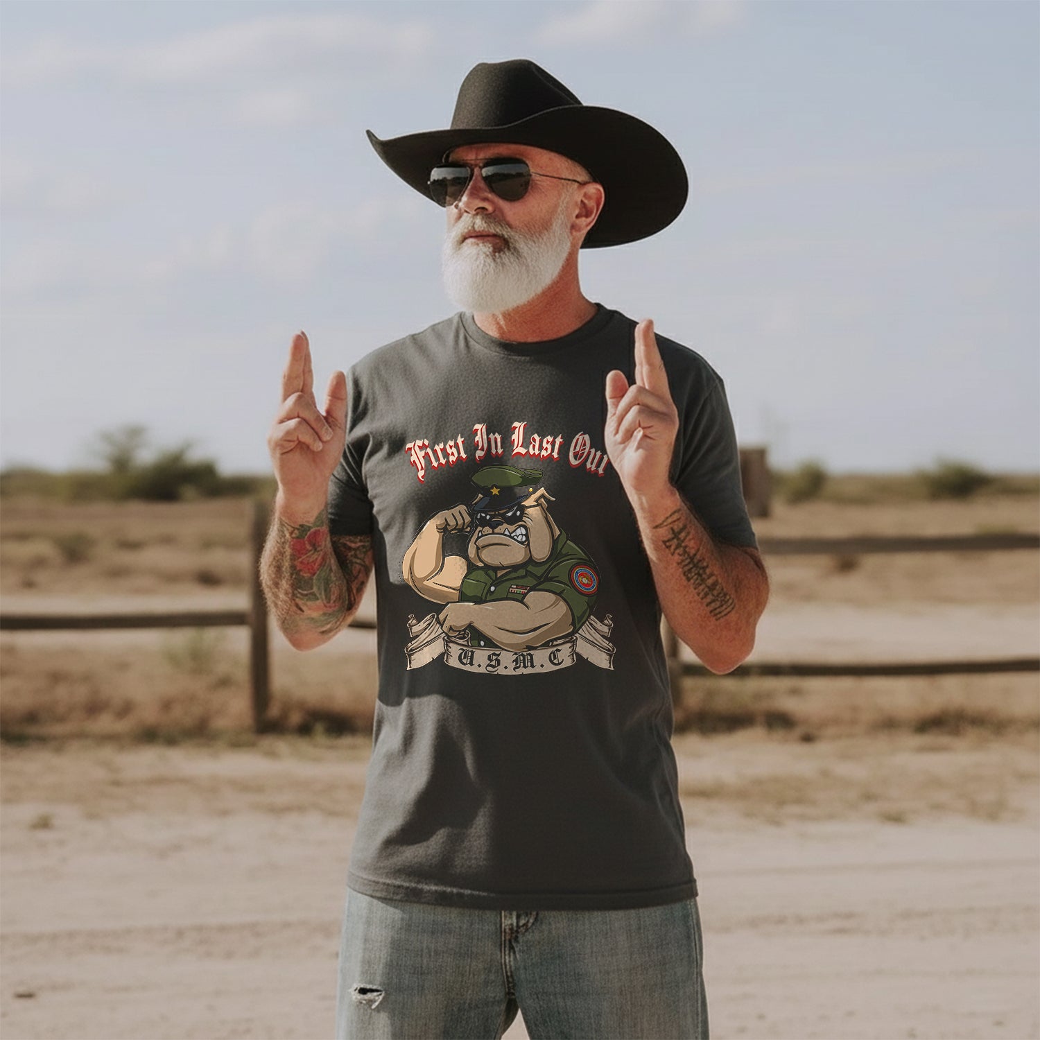 First In Last Out USMC Bulldog United T-Shirt