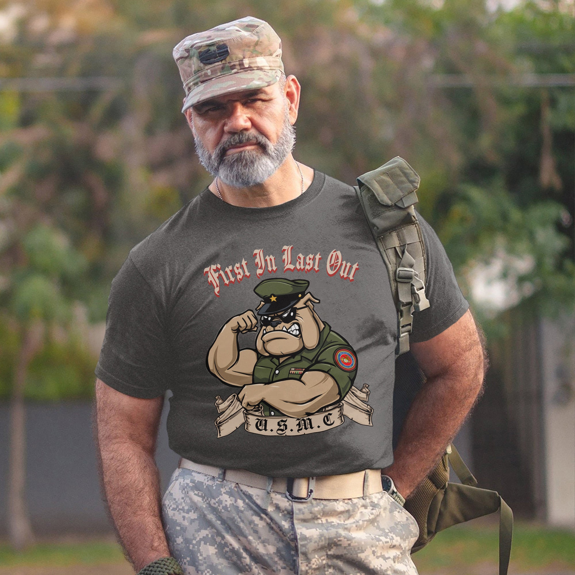 First In Last Out USMC Bulldog United T-Shirt
