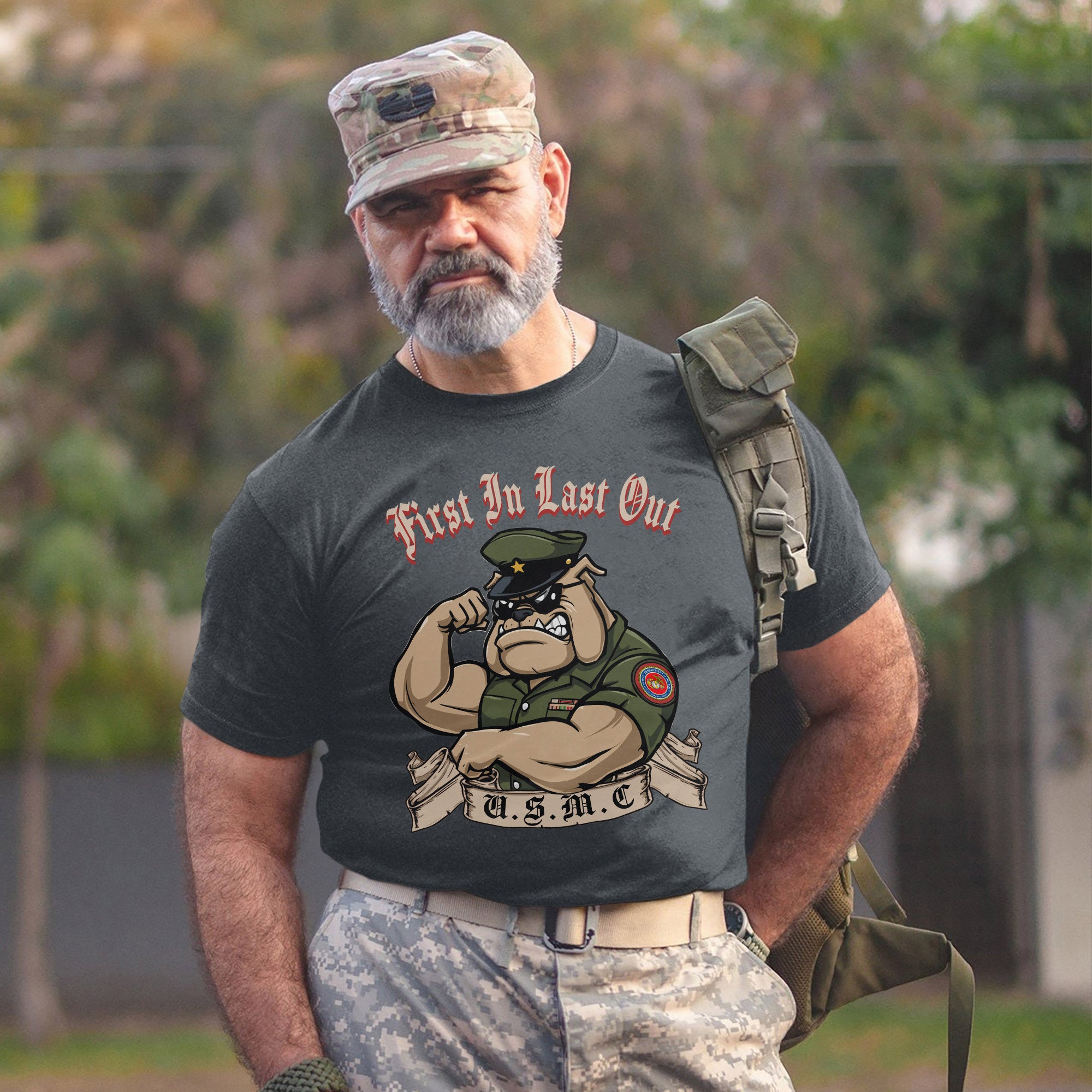 First In Last Out USMC Bulldog United T-Shirt