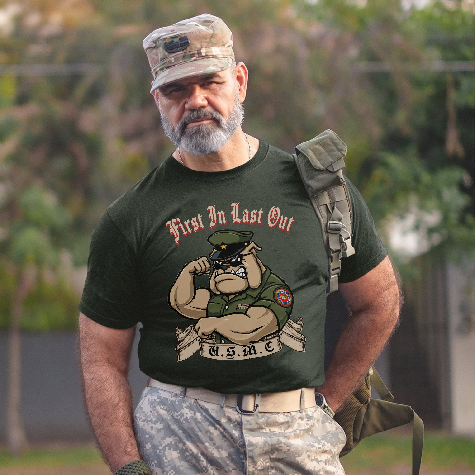 First In Last Out USMC Bulldog United T-Shirt