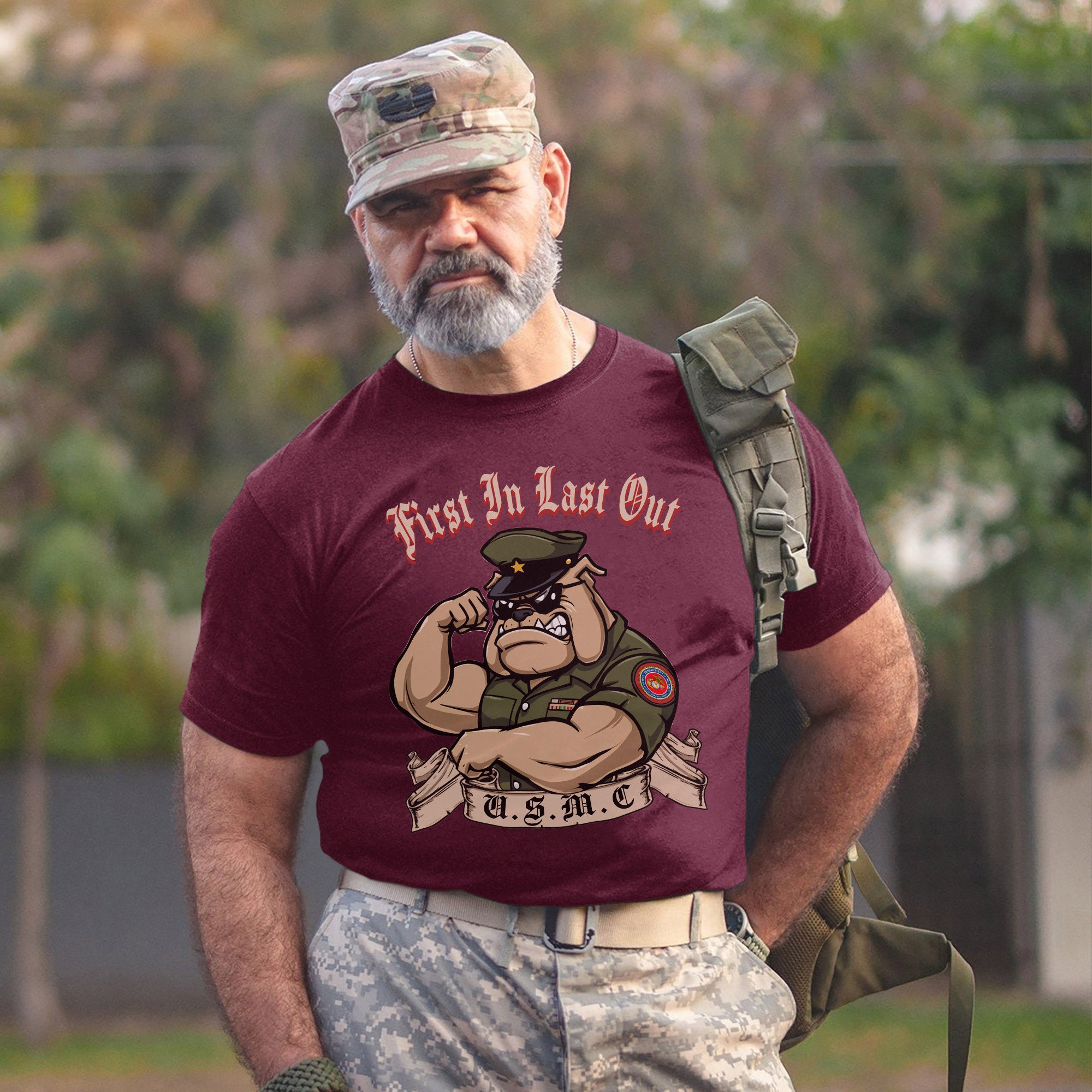 First In Last Out USMC Bulldog United T-Shirt