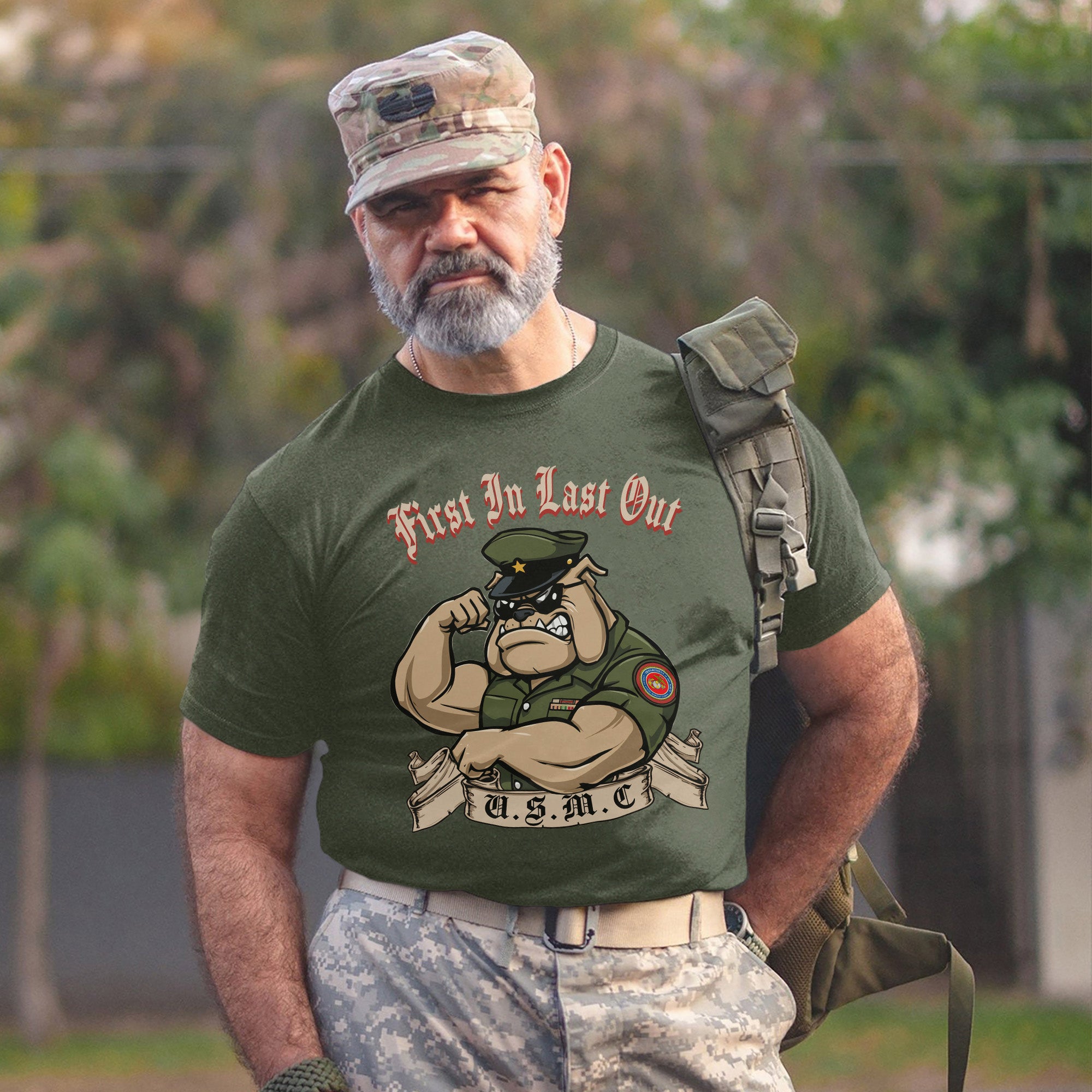 First In Last Out USMC Bulldog United T-Shirt