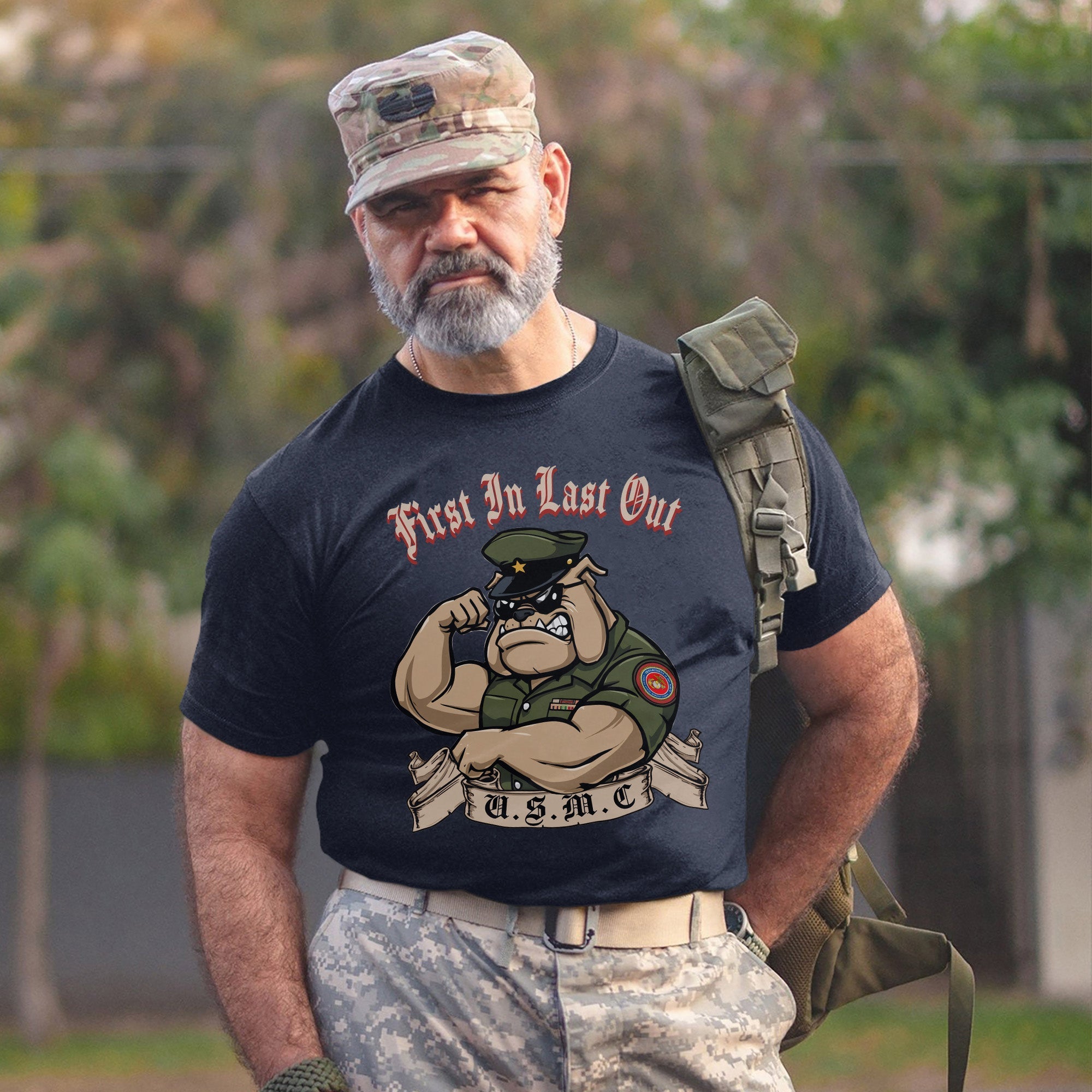 First In Last Out USMC Bulldog United T-Shirt