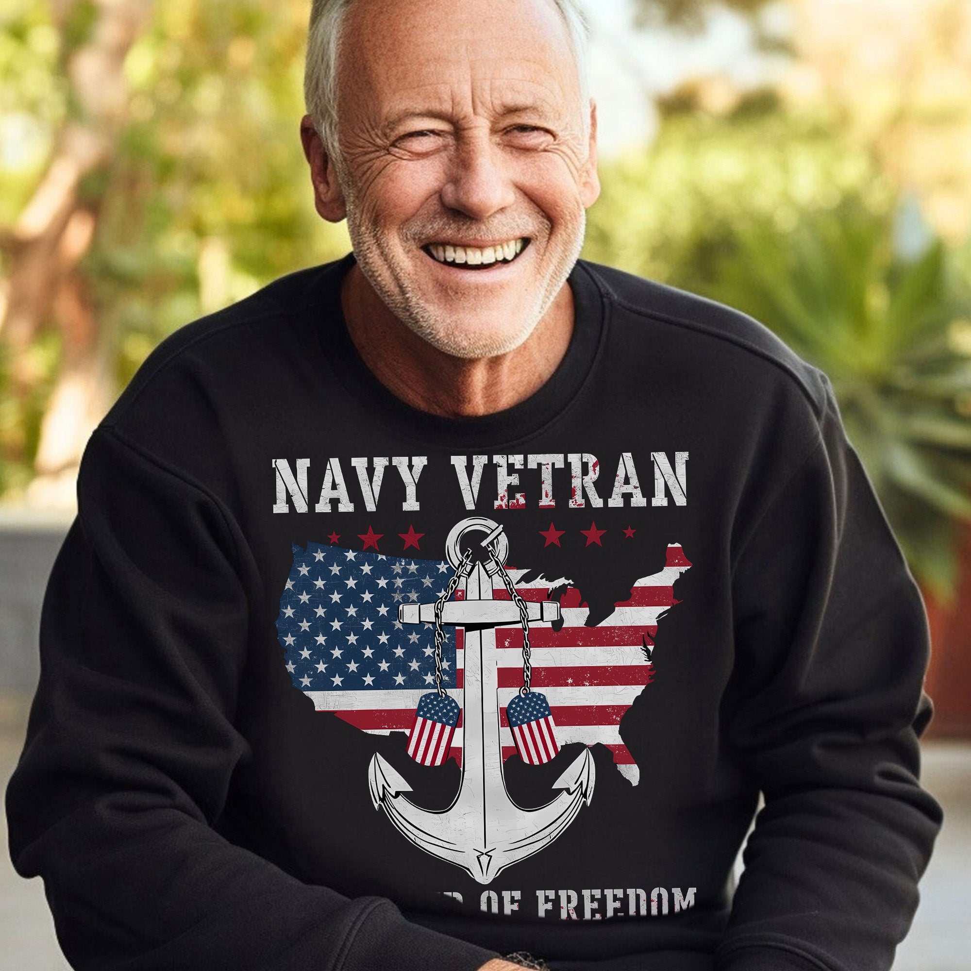 Navy Veteran Defender of Freedom US Navy American Flag Anchor Military Patriotic Sweatshirt