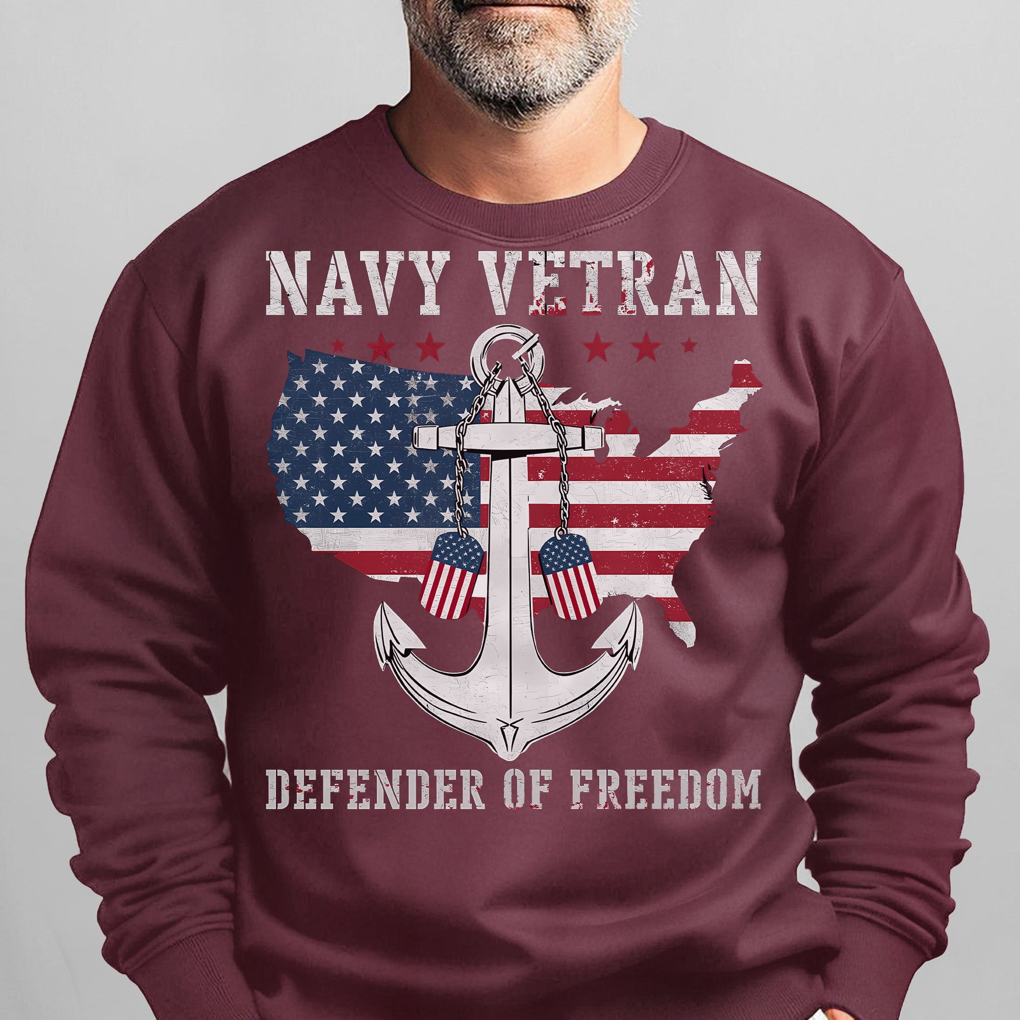 Navy Veteran Defender of Freedom US Navy American Flag Anchor Military Patriotic Sweatshirt