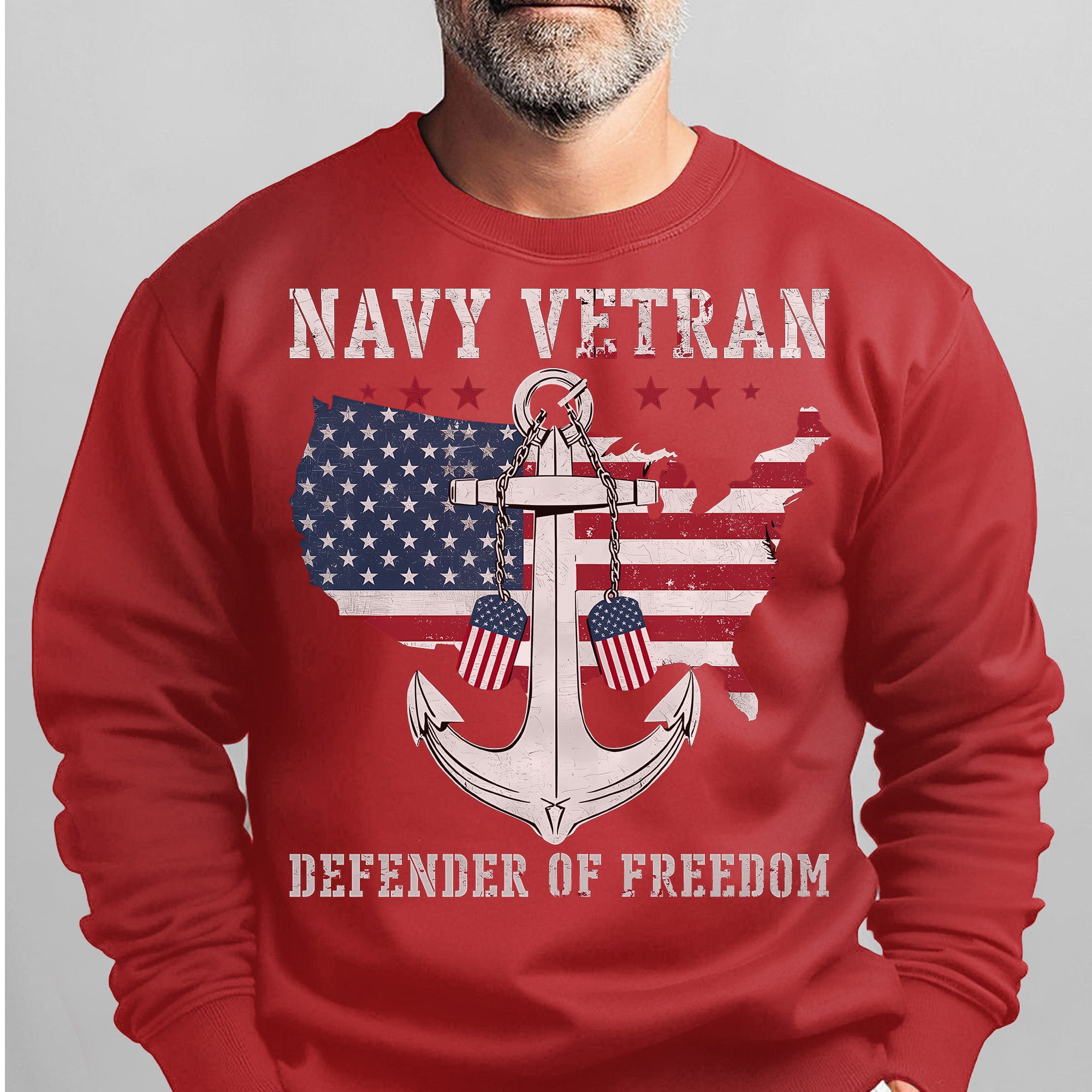 Navy Veteran Defender of Freedom US Navy American Flag Anchor Military Patriotic Sweatshirt