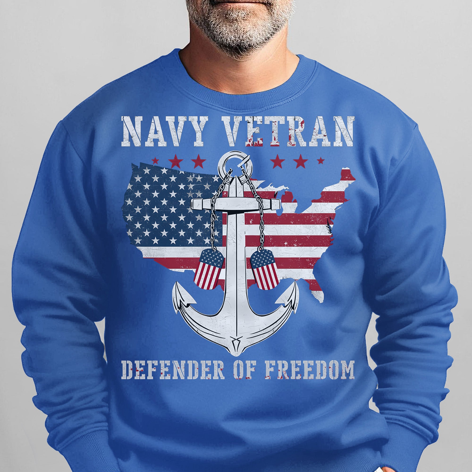 Navy Veteran Defender of Freedom US Navy American Flag Anchor Military Patriotic Sweatshirt