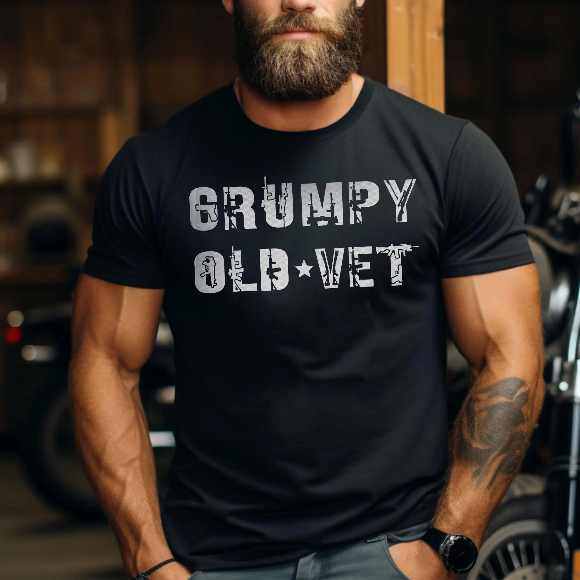 Grumpy Old Vet Military Font Design Bold Patriotic Letters for US Veterans T-Shirt