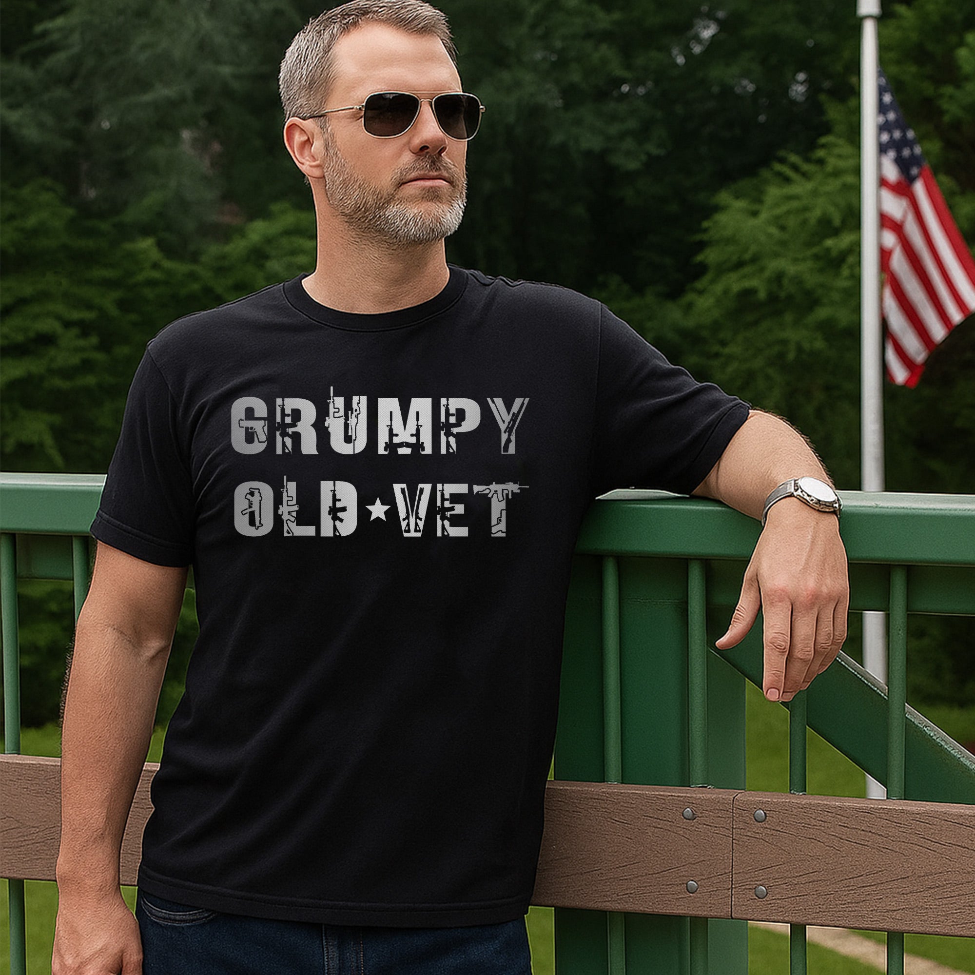 Grumpy Old Vet Military Font Design Bold Patriotic Letters for US Veterans T-Shirt
