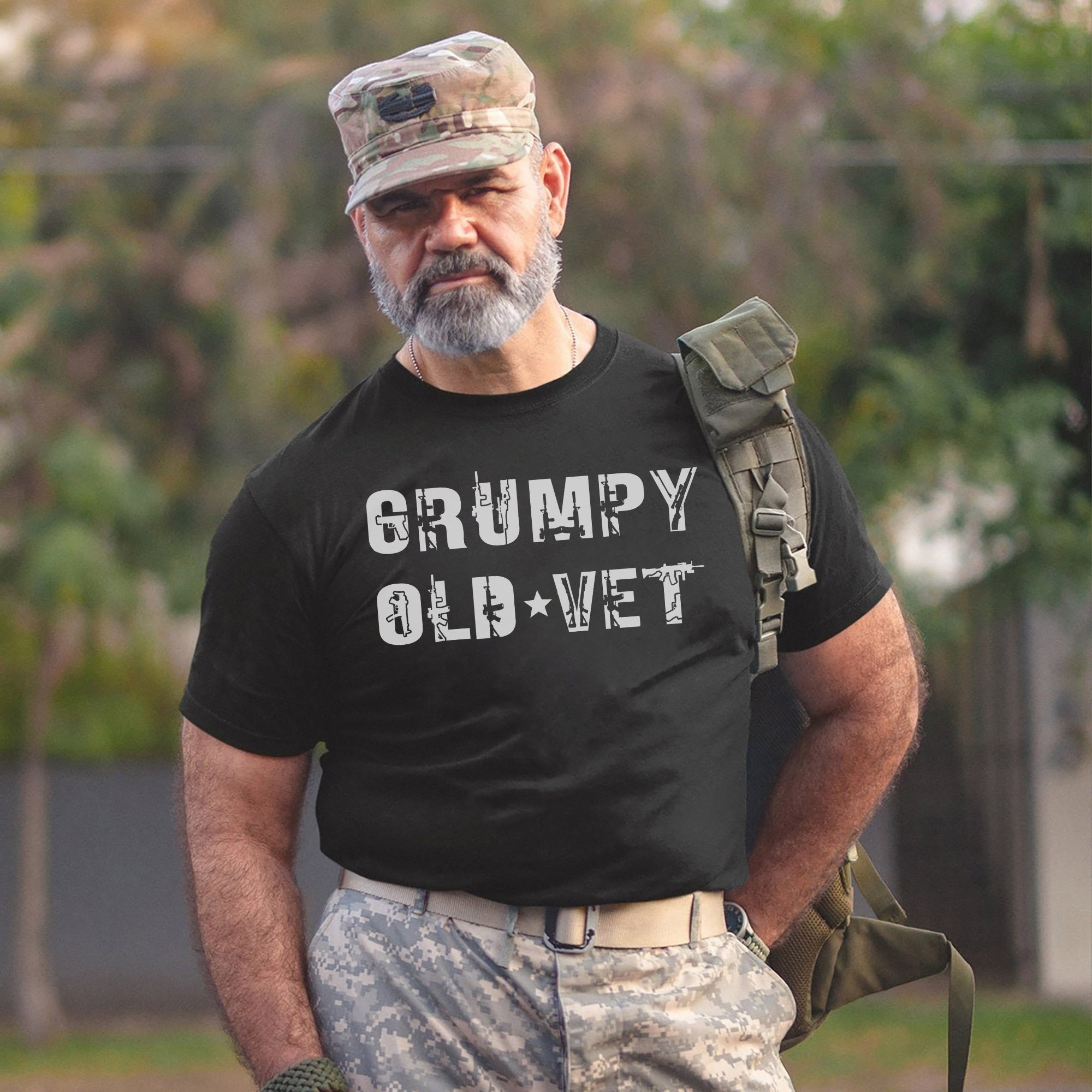 Grumpy Old Vet Military Font Design Bold Patriotic Letters for US Veterans T-Shirt