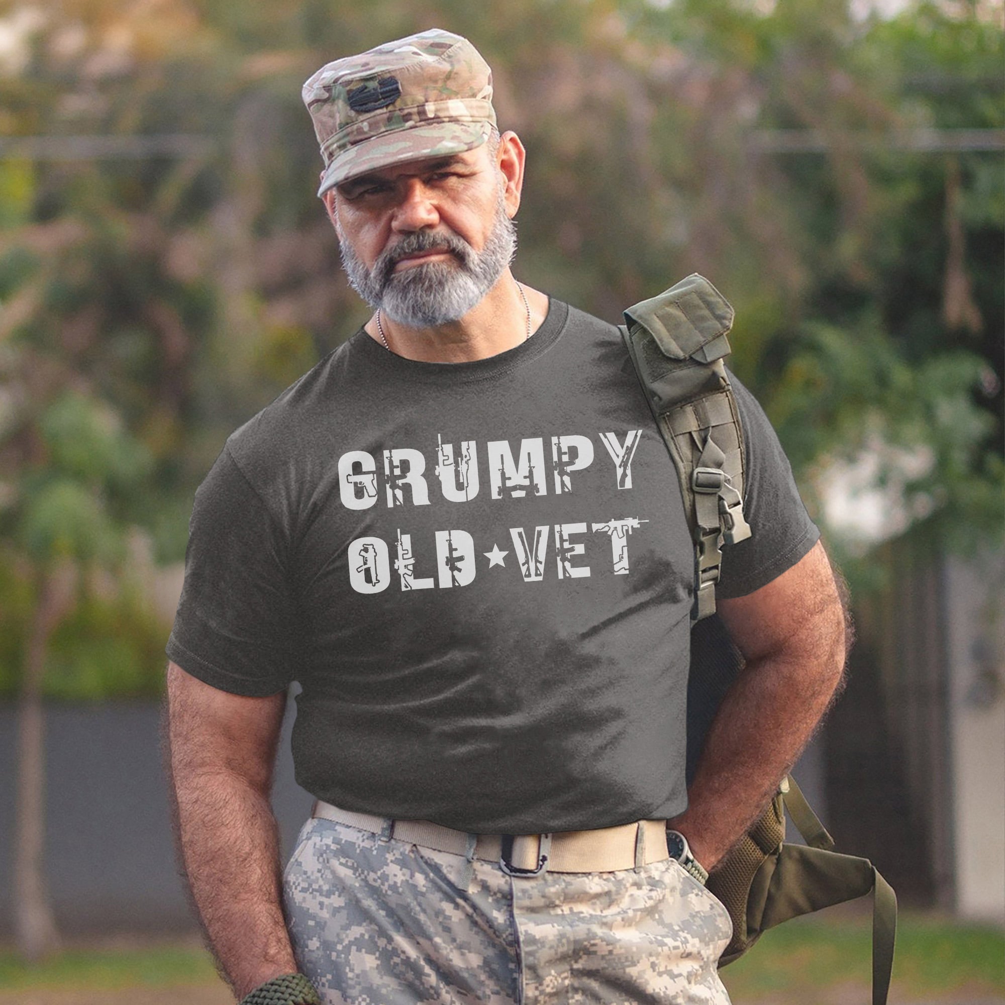 Grumpy Old Vet Military Font Design Bold Patriotic Letters for US Veterans T-Shirt