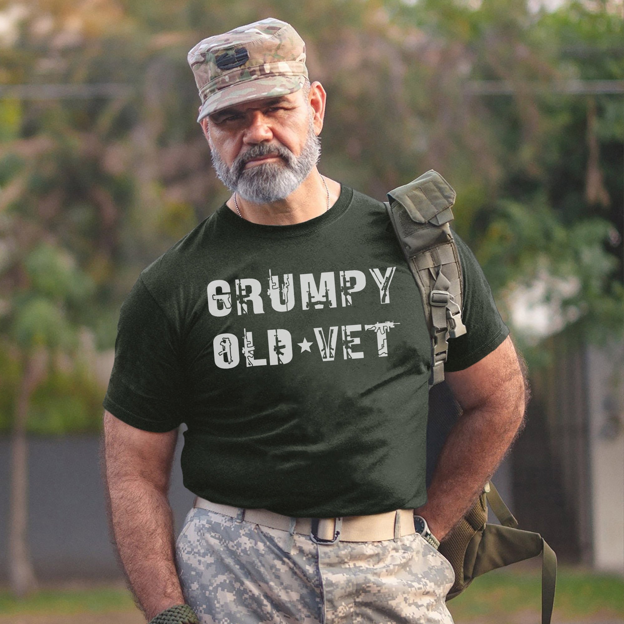 Grumpy Old Vet Military Font Design Bold Patriotic Letters for US Veterans T-Shirt