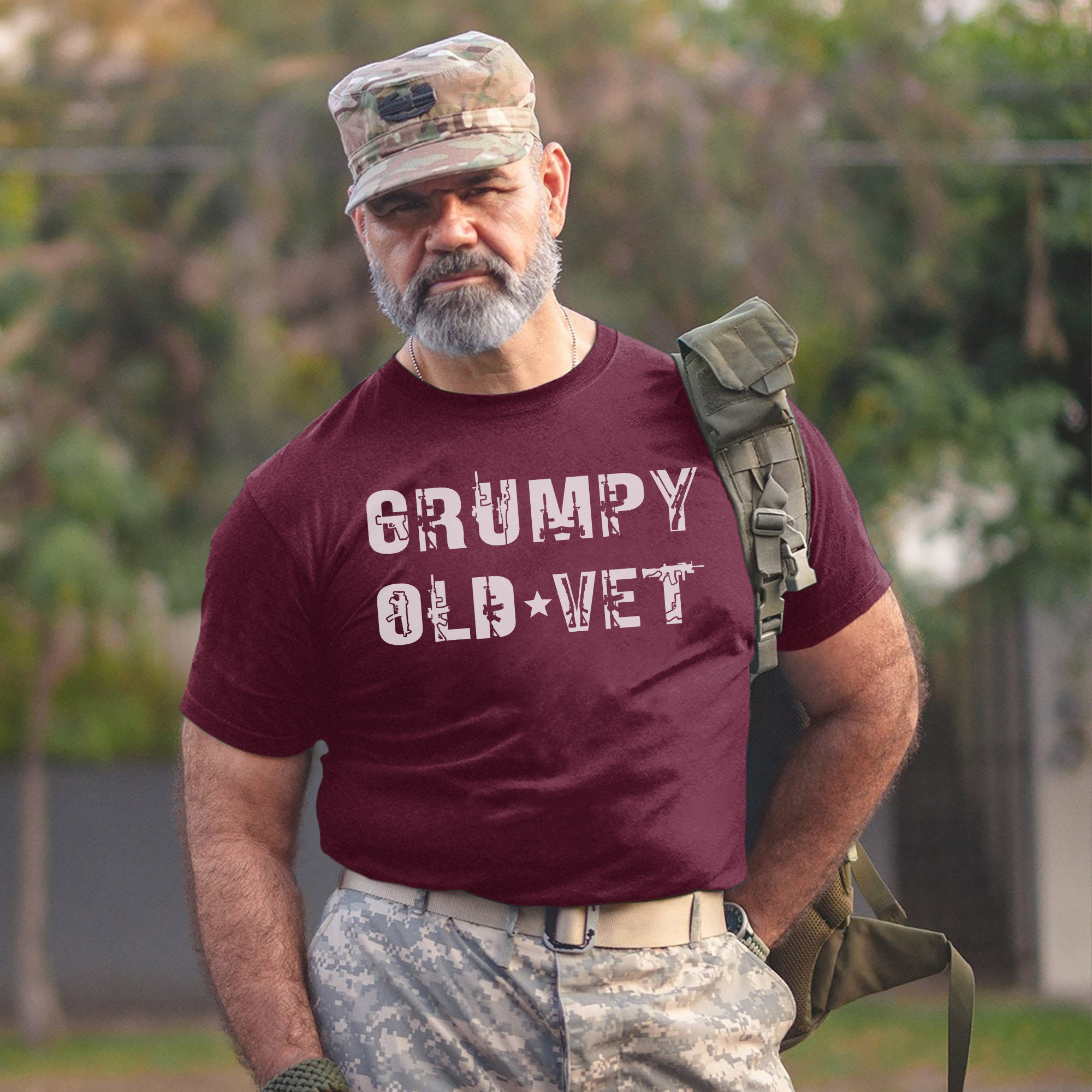 Grumpy Old Vet Military Font Design Bold Patriotic Letters for US Veterans T-Shirt