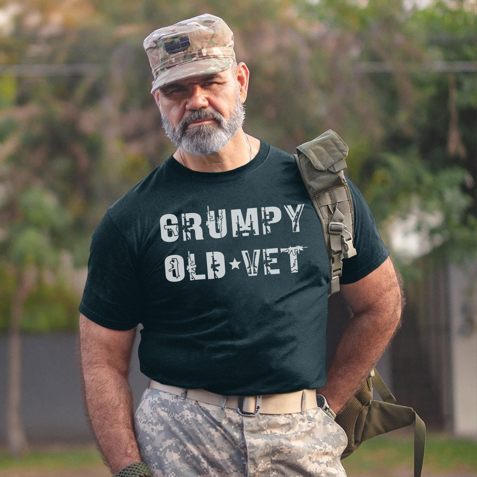 Grumpy Old Vet Military Font Design Bold Patriotic Letters for US Veterans T-Shirt