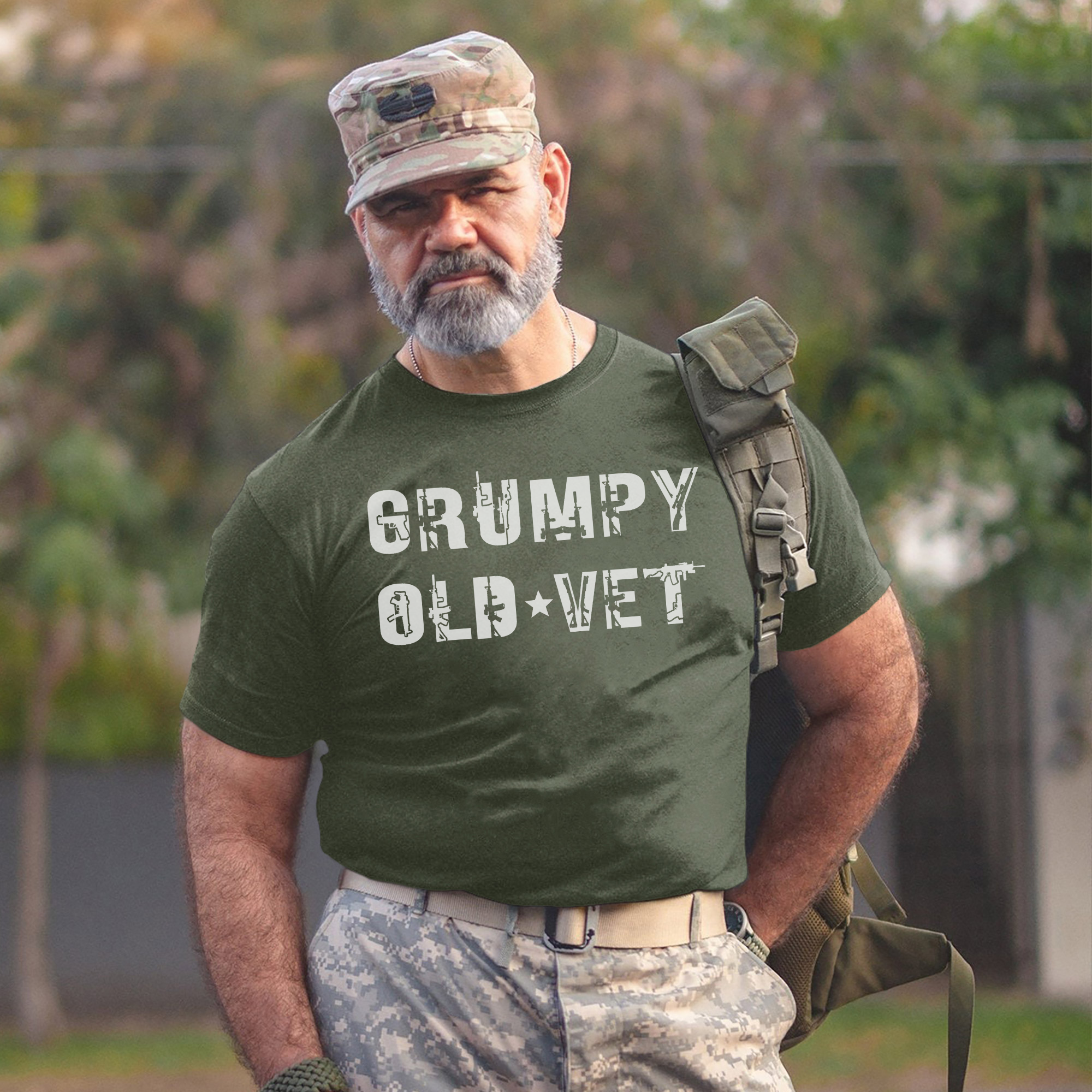 Grumpy Old Vet Military Font Design Bold Patriotic Letters for US Veterans T-Shirt