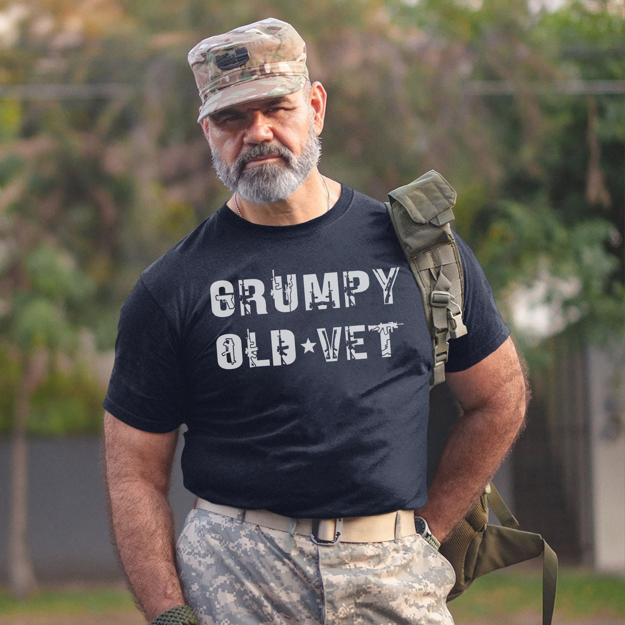 Grumpy Old Vet Military Font Design Bold Patriotic Letters for US Veterans T-Shirt