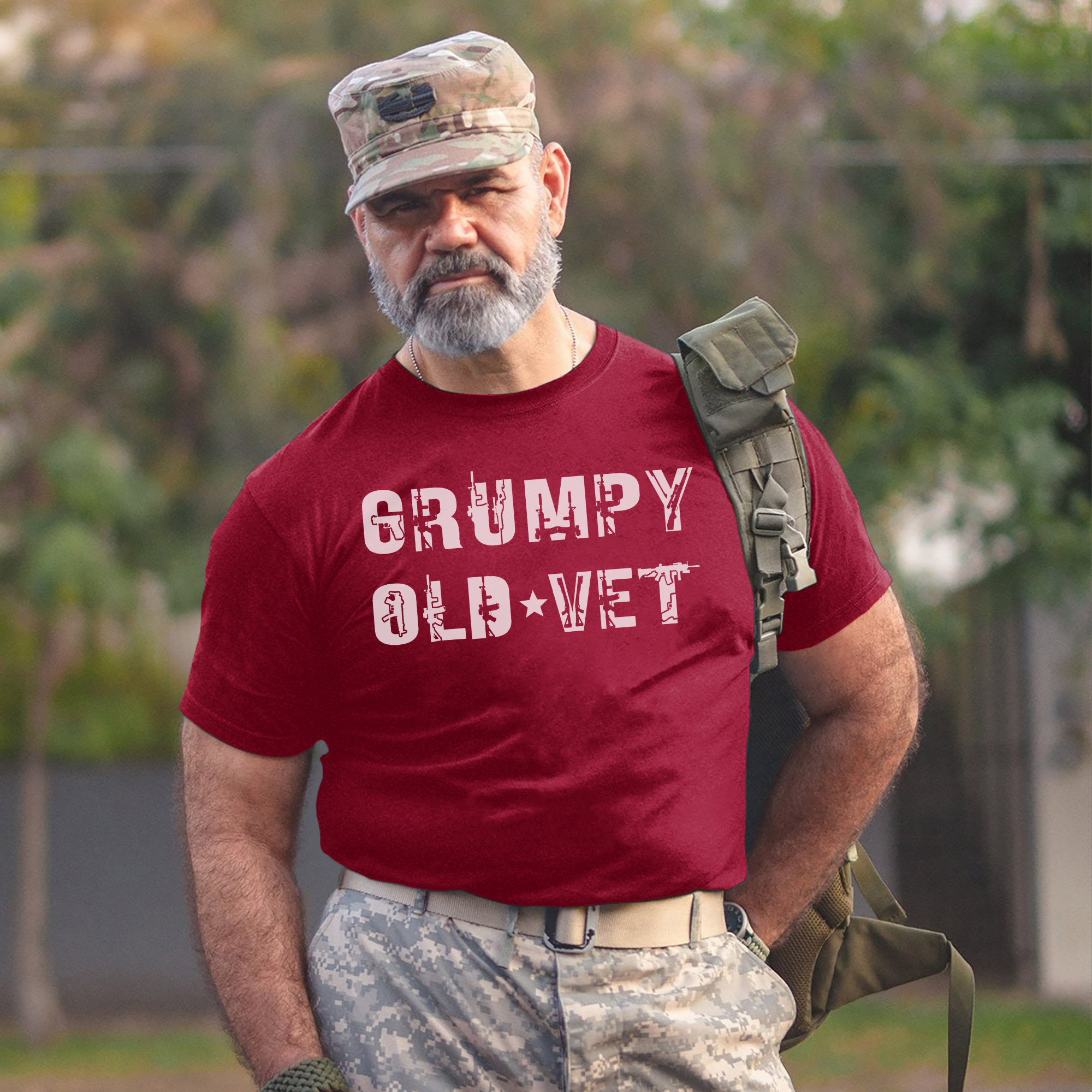 Grumpy Old Vet Military Font Design Bold Patriotic Letters for US Veterans T-Shirt