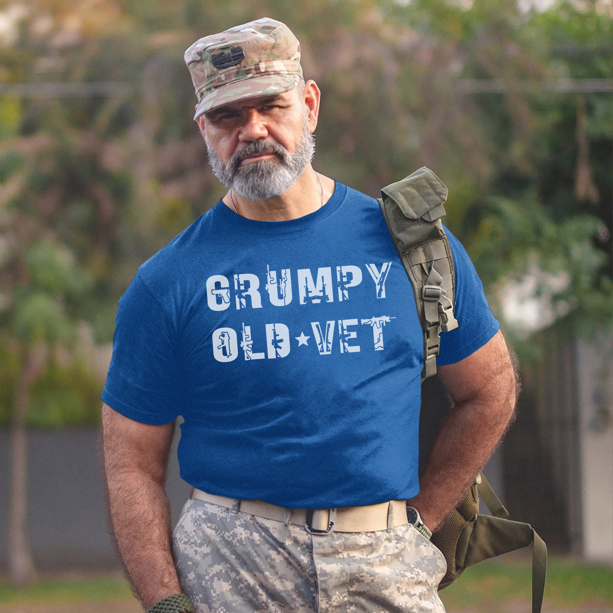 Grumpy Old Vet Military Font Design Bold Patriotic Letters for US Veterans T-Shirt